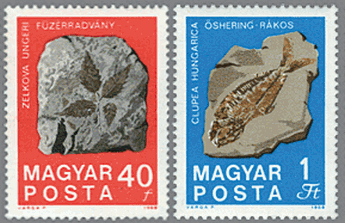 カエデの葉の化石　魚　ハンガリー　切手