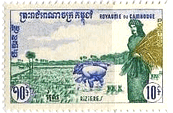 カンボジアの田植え・稲刈り　農業　切手
