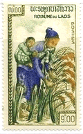 ラオスの稲刈り風景（親子）　農業　切手