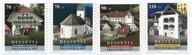 スイスの典型的な建物・家並み　切手