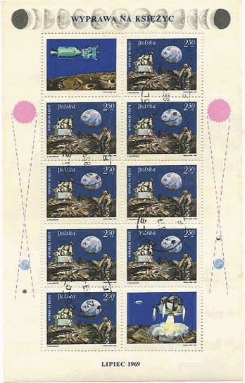 ポーランドの月面着陸切手シート　アポロ13号