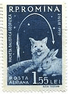 ルーマニア発行・ソ連の人工衛星ルナ3号（犬とウサギ）
