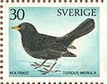クロウタドリ（スウェーデン）　鳥　切手
