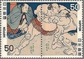 相撲絵　武隈と岩見潟取り組みの図　浮世絵