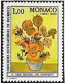 モナコで発行された国際生花コンクールの切手　ゴッホ　ひまわり　『ひまわり、14本 Tournesols (quatorze) 』1888年