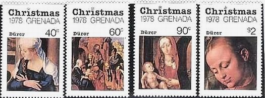 グレナダ(1978年）　『パウムガルトナー祭壇の飾り』、『王の礼拝』、『アーチ門の歳暮』、『聖母子と聖アンナ』　ルネサンス　デューラー　絵画
