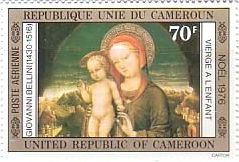 ベッリーニ　ルネサンス　絵画切手　カメルーン発行　聖母子