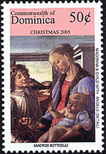 ルネサンス　ボッティチェッリ　絵画　『Madonna & Child with Angels』　聖母子と少年聖ヨハネ（薔薇園の聖母）