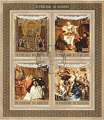 Pietro Longhi　ピエトロロンギ　絵画　右の絵画は右上がピエトロ・ロンギん０『La　Polenta』、『大天使ミカエル』、左下は『ゴシップ』、右下はgiovanni batista pittoniの『ダイアナの入浴』