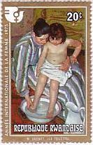 印象派　絵画　切手　ルワンダの親子（カサット）　沐浴（湯浴み）