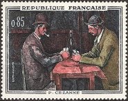 印象派　絵画切手　セザンヌ　カルタ遊びの人々（フランス、1961年）