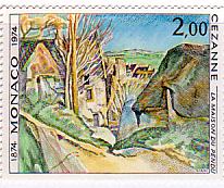 印象派　絵画切手　セザンヌ　『オーヴェールの首つりの家』（モナコ、オルセー美術館）
