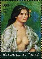 印象派　絵画切手　ルノワール　『裸婦』