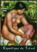 印象派　絵画切手　ルノワール　『足を拭く浴女』