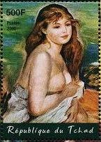 印象派　絵画切手　ルノワール　『ブロンドの浴女』
