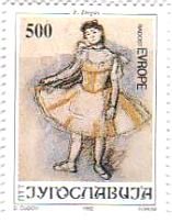印象派　絵画切手　ドガ　踊り子　バレー　ユーゴスラビア