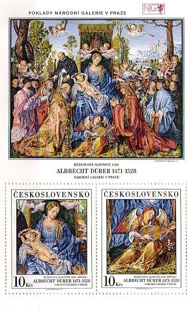 デューラー　ルネサンス　絵画切手　茨の冠の祝祭　「ロザリオの聖母子」