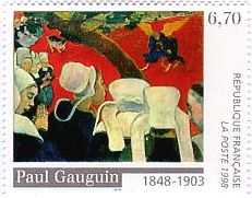 印象派　絵画切手　ゴーギャン　フランス　『説教の後の幻影（ヤコブと天使の戦い）』