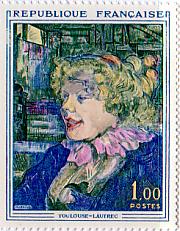 印象派　絵画切手　ロートレック　『酒場の英国女性』