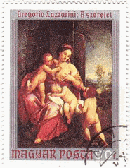 ルネサンス　コレッジョ　絵画切手　『愛（母親と3人の子供』（ﾊﾝｶﾞﾘｰ､1970年）