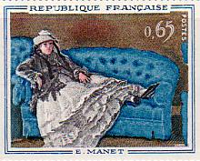 マネ　絵画　印象派　切手　『青いソファーのマネ夫人』