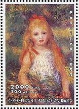 印象派　絵画切手　ルノワール　 『落穂を拾う少女』
