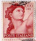 ミケランジェロ　ルネサンス　絵画切手　イヴ（イタリア、1961年）