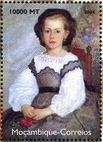 印象派　絵画切手　ルノワール 『小さな貴婦人ロメーヌ・ラコー嬢』