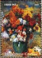 印象派　絵画切手　ルノワール　 『菊 （Vase of Chrysanthemums） 』