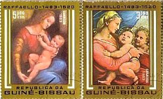 ラファエロ　ルネサンス 絵画切手　『幕の聖母』
