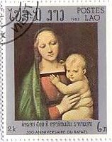ラファエロ　ルネサンス 絵画切手　ラオス　『大公の聖母』