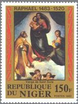 ラファエロ　ルネサンス 絵画切手　ニジェール　サン・シストの聖母（聖会話、システィーナの聖母）
