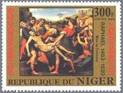 ラファエロ　ルネサンス 絵画切手　ニジェール　『キリストの遺骸の運搬（ボルゲーゼの十字架降下）』