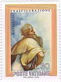ラファエロ　ルネサンス　絵画切手　バチカン市国発行。キリストの変容（Trasfigurazione）（1518-20年、バチカン絵画館所蔵）