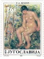 Bather　印象派　絵画切手　ルノワール　ユーゴスラビア　裸婦