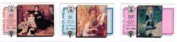 印象派　絵画切手　ルノワール　ピアノに寄る娘たち　『じょうろを持つ少女』　『シャルパンティエ夫人とその子供たち(メトロポリタン美術館)』