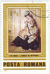 テオドール・アマン（Theodor Aman）(1831-1891) 　ﾙｰﾏﾆｱの画家　『インテリアの中の婦人』