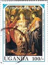 バロック　絵画　ルーベンス　切手　ウガンガ　『ネーレウスとドミティラ、アキレウス』　1990年