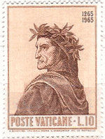 聖体の論議　ラファエロ　ルネサンス 絵画切手　神曲を書いたダンテ（バチカン市国、1965年）