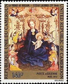 『薔薇垣の聖母』　ステファンロホナー（Stefan Lochner , 1400年 - 1452年）はイタリア、ゴシック期の画家