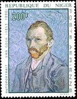 フィンセント・ファン・ゴッホ（Vincent van Gogh）の自画像（渦巻く青い背景の中の自画像（niger,1968年)