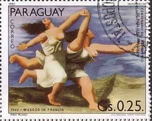 パブロ・ピカソの絵画切手　『海辺を走る２人の女』（パラグアイ）