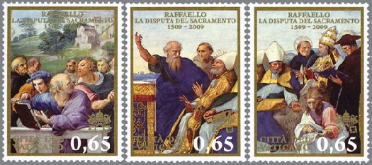 ラファエロ絵画　切手　ヴァチカン宮殿・署名の間《聖体の論議》