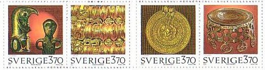 古代の宝物(礼拝用青銅像、金のカラー、硬貨、青銅製祭具）　スウェーデン、1995年