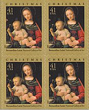 『カーネーションの聖母」（ワシントンナショナルギャラリー蔵）』（USA,2007年）ﾍﾟｰﾝカバーと切手、クリスマス