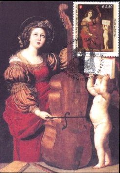 『聖カエキリア（セシリア）と譜面を持つ天使聖カエキリアと譜面を持つ天使』1514年　ドメニキーノ　ルーヴル美術館