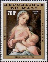 ルネサンス　コレッジョ　絵画切手　（カンポリの聖母）