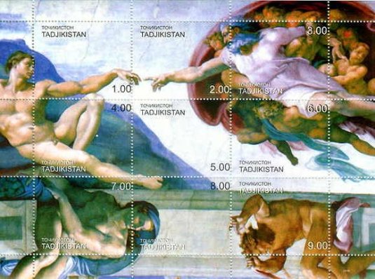 ミケンランジェロのシスティーナ礼拝堂の天井画・アダムの創造（タジキスタン）