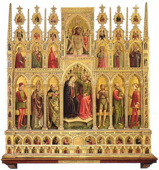 アルンノ、本名ニッコロ・デ・リベラトーレ『聖母戴冠と十字架から降ろされたキリスト、聖人たち』　モンテルパロ祭壇画