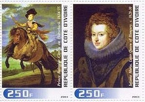 バロック　>ベラスケス画　『バルタサール・カルロス王子騎馬像』、『マリア・ド・オーストリア（Maria de Austria）』　切手